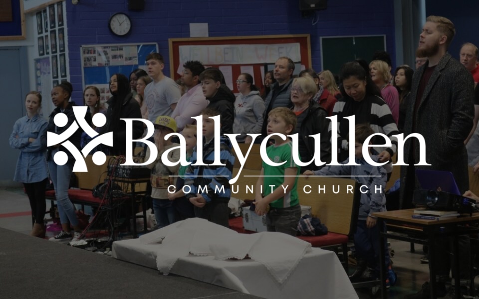 Photo of Ballycullen Community Church worshiping with logo overlaid.